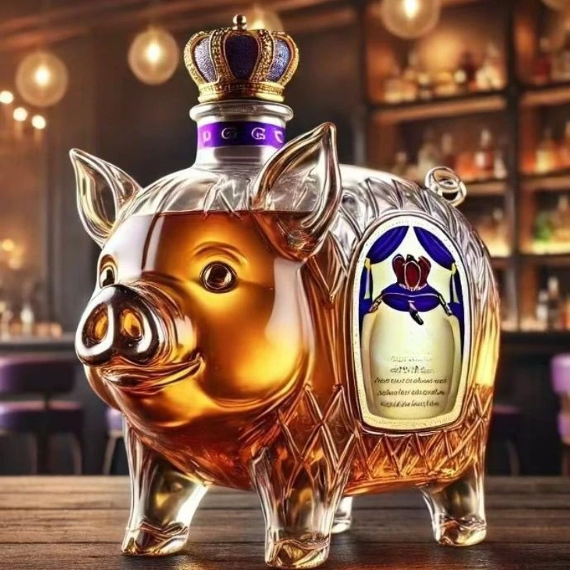 

Fun piglet zodiac pig glass empty wine bottle whiskey bar home gift