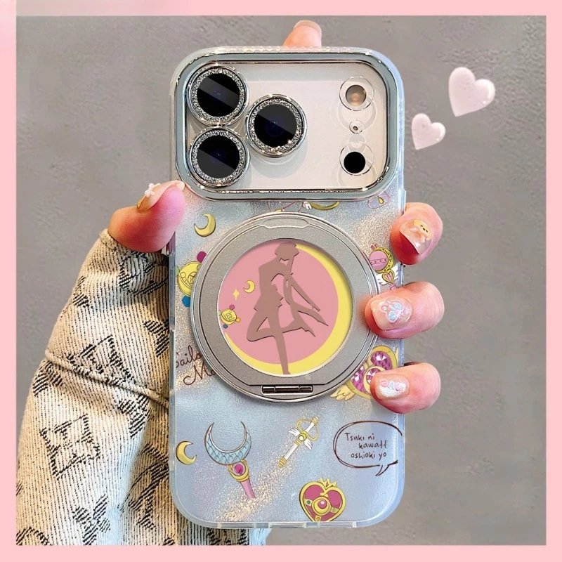 

Pink Cartoon Girl Warrior Stand Phone Case Suitable for Apple 17 Pro/iPhone16/15/14 Pro/13 Models