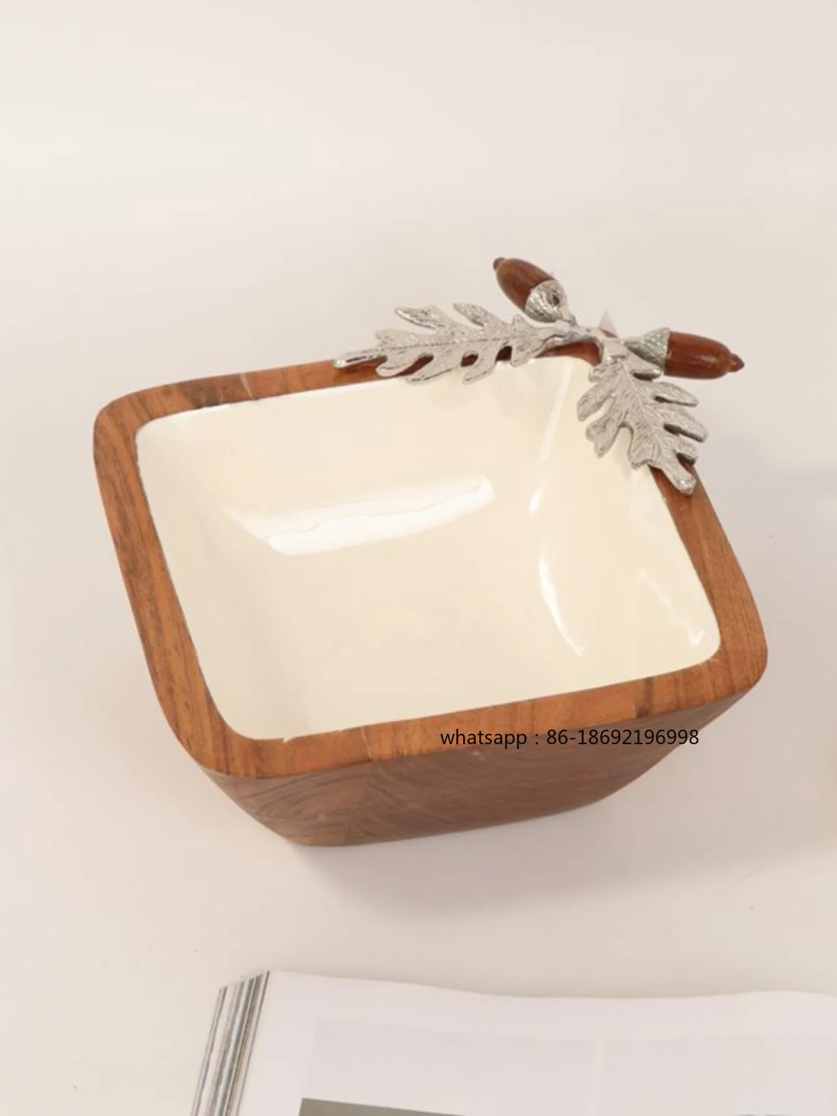 

Imported American Mango Wood Metal Handle Fruit Tray Square Tray Storage Tray Coffee Table Household Decoration Ornament