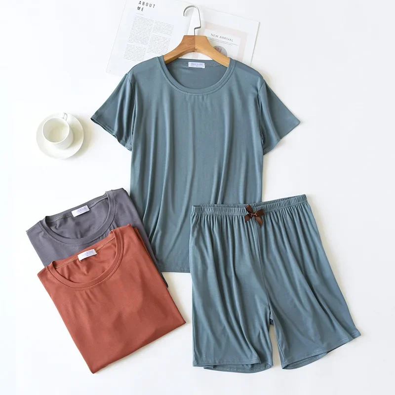 2024 Summer New Women's Pajama Set Modal Ladies Short Sleeve Shorts Two Piece Solid Ice Silk Relaxing Casual Home Set