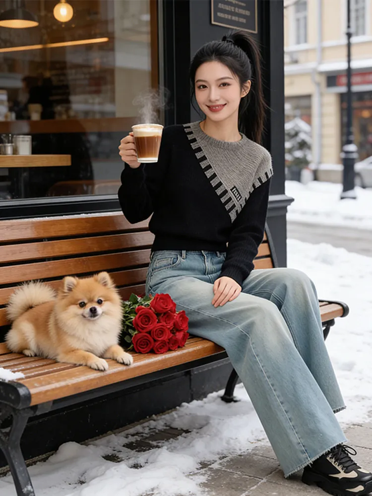 

Autumn Winter Women's Knitted Long Sve Top Color Blo Casual Sle Versatile Cleanfit Design Comfortable Medium Thin