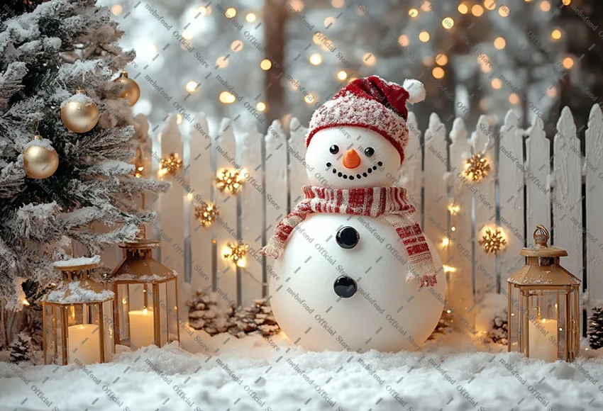 Mehofond Photography Background Christmas Forest Fence Snowman Glitter Xmas Tree Kid Family Portrait Decor Backdrop Photo Studio