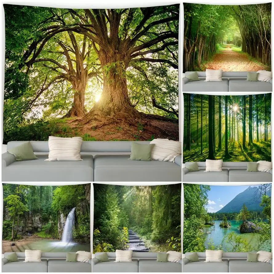 

Forest Landscape Tapestry Waterfall Tropical Plants Spring Trees Nature Scenery Garden Wall Hanging Home Living Room Dorm Decor