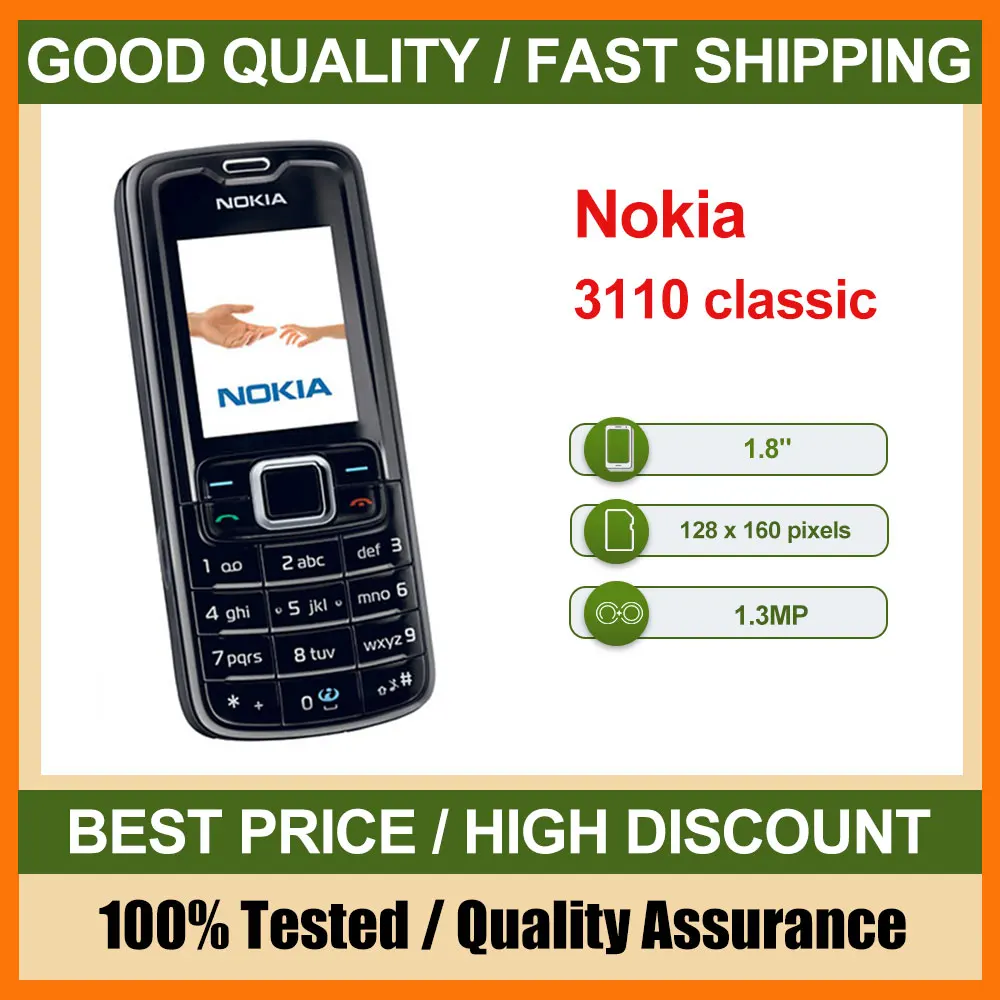 الهاتف المحمول الكلاسيكي Nokia 3110 الأصلي صنع في فنلندا، دعم غير مقفول باللغة الإنجليزية، حالة جيدة