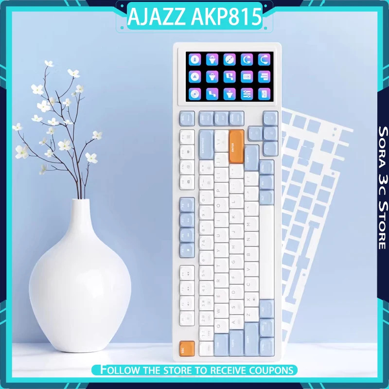 AJAZZ AKP815 Low Axis Mechanical Keyboard LCD Touch Color Screen Wired RGB Visual Programming Custom Driver Office Keyboard