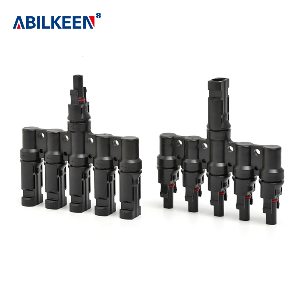 ABILKEEN DC1500V 50A T Shape Solar Panel Connector 5IN 1OUT Female+Male Solar Photovoltaic Confluence Connector IP67 Waterproof