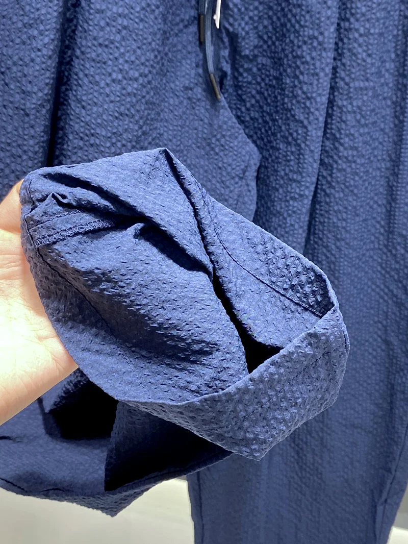 

Casual Loose Bubble Cloth Elastic Waist Men's Summer Pants Breathable Anti-Wrinkle Spring Summer Trendy Straight Leg Trousers