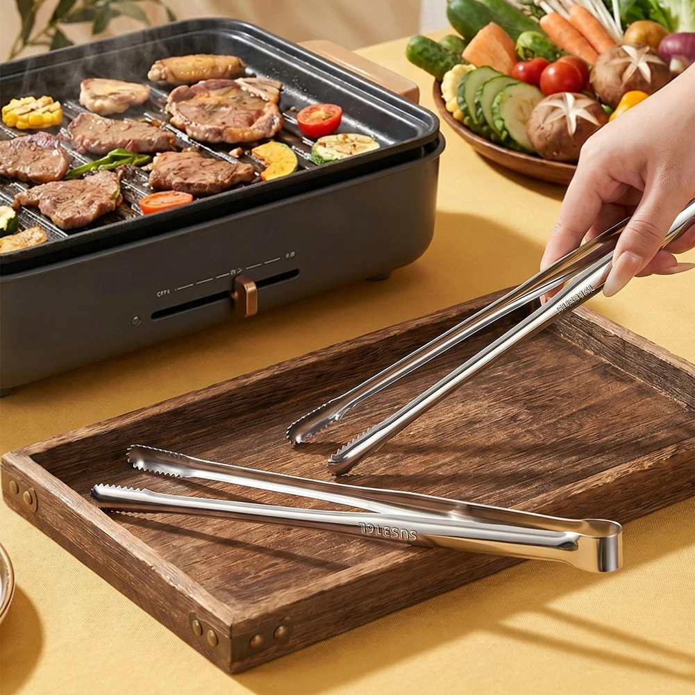 Stainless Steel Grills Tongs,Long Handle Bbq Meats Turning Clip,Non-Slip Heat Resistant BBQ Grill Tongs For Kitchen Cooking Tool