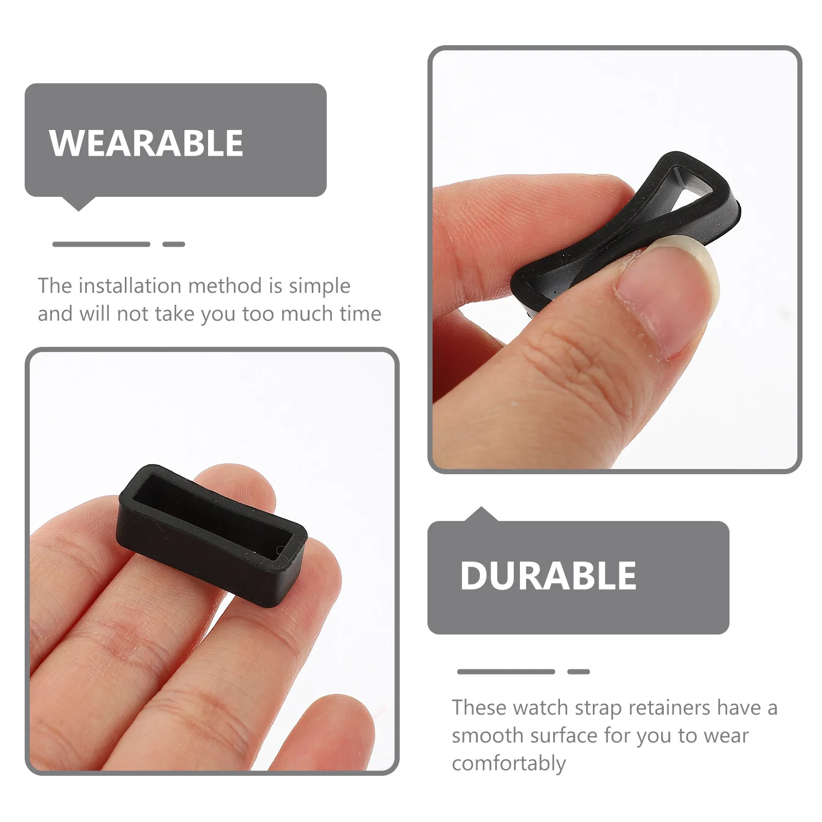 6Pcs Black Flexible Silicone Watchband Loop Retainer Smooth Surface Easy to Use Watch Strap Holder Replacement Parts for All
