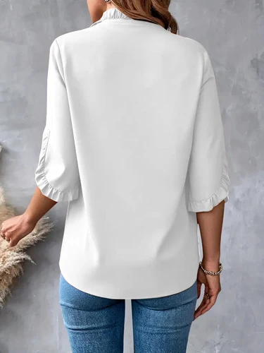 Imagen 2 del producto Tops de verano para mujer, camisetas informales elegantes con pétalos de manga corta y cuello en V, blusas tipo túnica a la moda, camisetas bonitas, ropa 2025