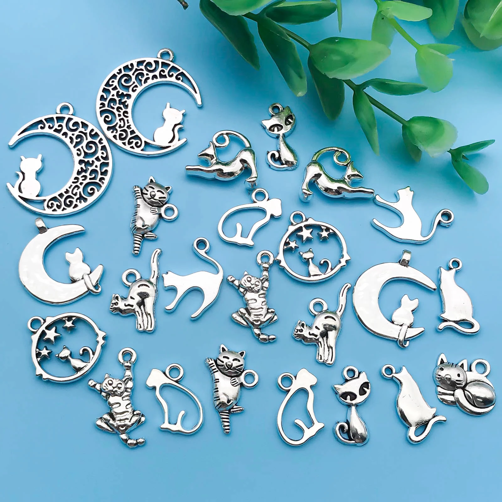 24Pcs Antique Silvery Alloy Pendant Animal Cat Charms Use For Jewelry Making Findings Crafting Accessory For DIY Necklace Bracel