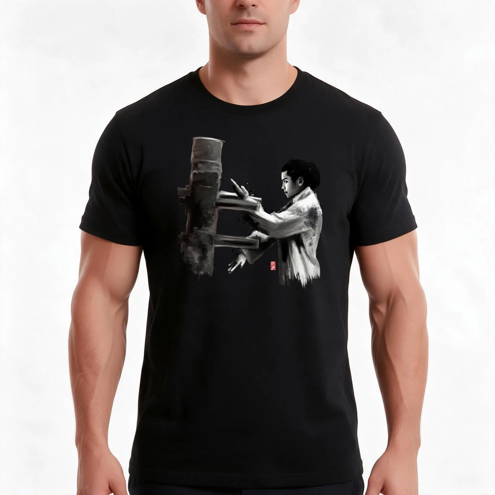 Wing Chun Wooden Dummy T-Shirt, Summer Casual Cotton Tee, Oversized Streetwear Tops, Vintage Graphic Print, Unisex Men Women