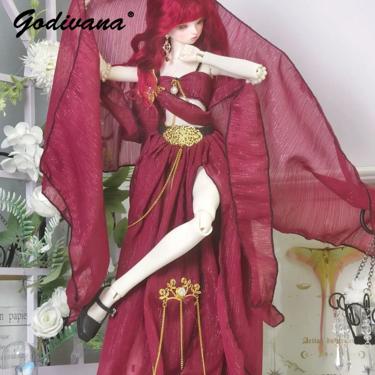 1/3 1/4 1/6 Female BJD Doll Clothes Coquette Sweet Sexy Exotic Style Princess Dress Corset Top with High Split Skirt and Ribbon - view 4