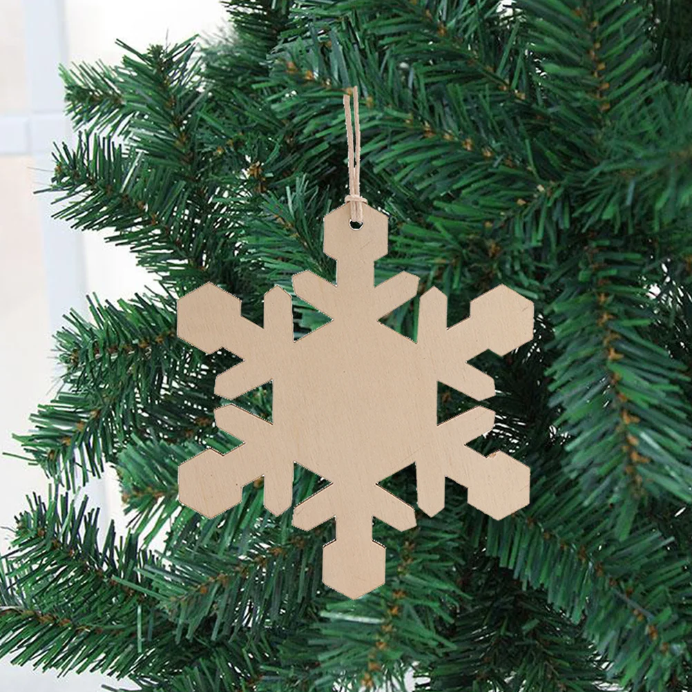 

10Pcs Wooden Hanging Plaque Snowflake Design Christmas Ornament Natural Wood Slice for DIY Coasters Handmade Cards Party Favors