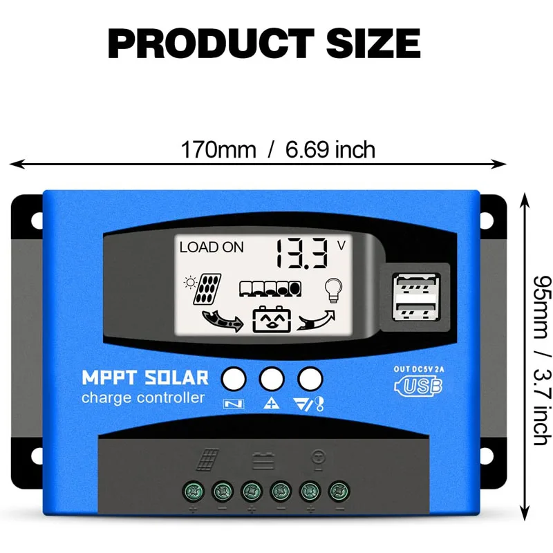 MPPT Solar Charge Controller 100A 12v/24v Current Auto Focus Charging LCD Display Car Battery Board Charger Regulator with Load - view 5