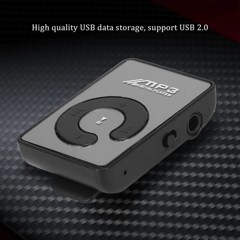 มินิคลิปกระจก USB Mp3ดิจิตอลเครื่องเล่นเพลงสนับสนุนบัตร TF SD 8GB สีดำ