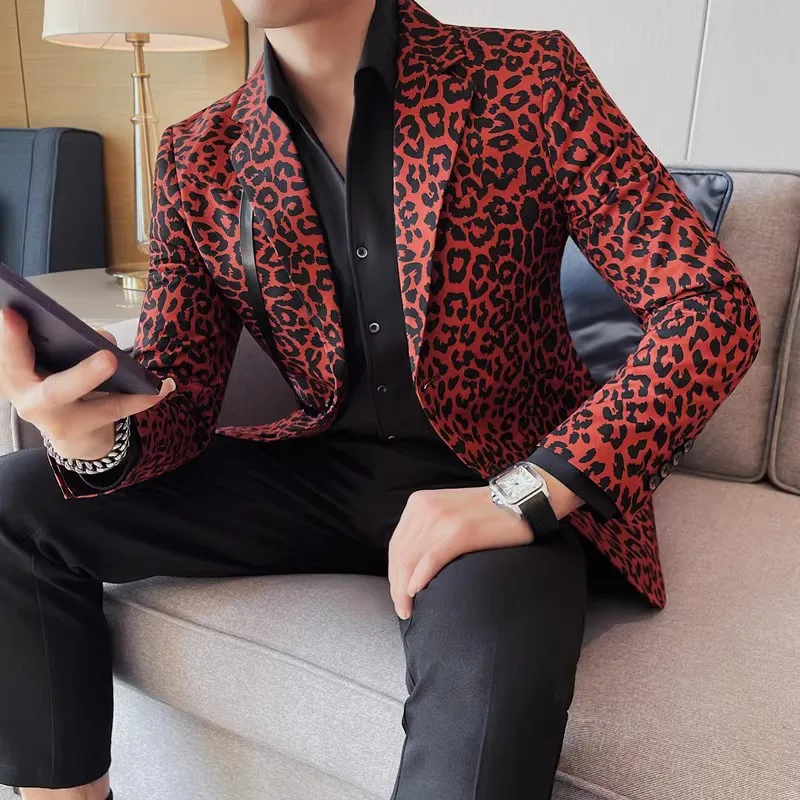 

2024 High Quality Fashion Handsome All Match Banquet Wedding Leopard-print Suit Jacket Men's Slim Suit Two Grain Single Row Suit