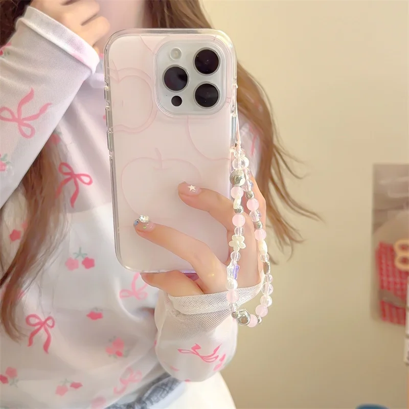 

Cute Pattern apple transparent Chain Case For iphone 17 16 15 14 Pro Max 13 16promax round rim anti-drop airbag protection cover