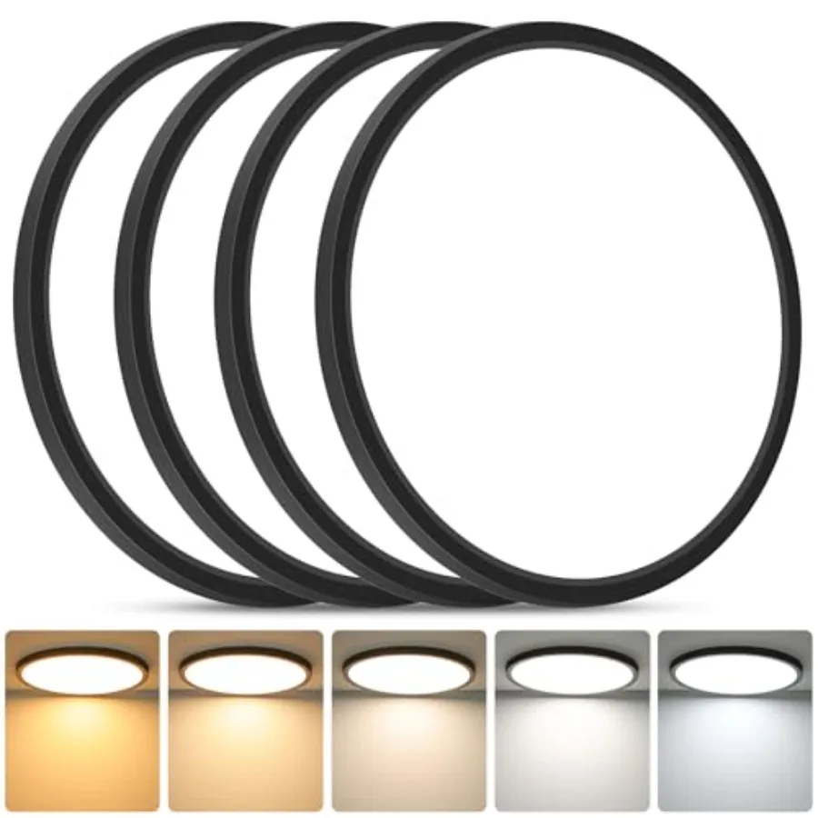 

Черный светодиодный потолочный светильник 12 дюймов, 24 Вт, ультратонкий (0,67 дюйма), 3200 лм, диммируемый, 2700K-6500K