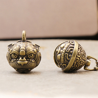 Good Luck Brass Bell Pendant Keychain Chinese Style Animal Bell Necklace Pendant Jewelry Handmade Vintage Keychain DIY Hanging