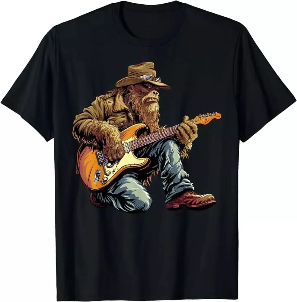 Bigfoot Playing A Electric Guitar Rock On Sasquatch T-ShirtHigh Quality 100%Cotton Short Sleeve