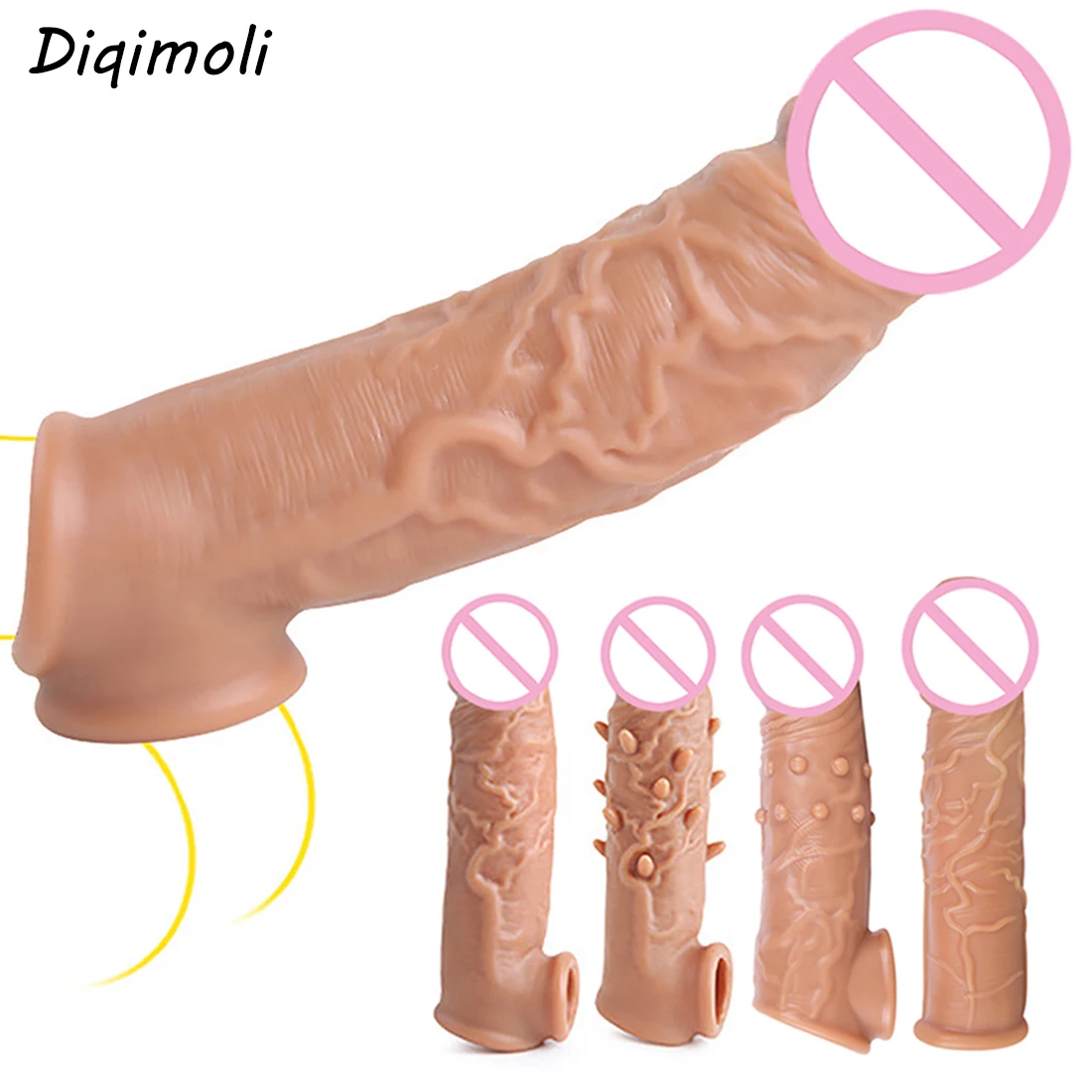 Reusable Penis Enlargers Realistic Dildos Condoms Soft Dick Extender Enhancer Delayed Ejaculation Cock Sleeve Sex Toys for Men