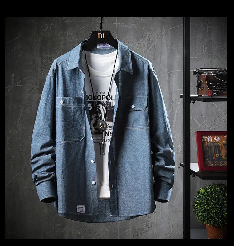 Autumn 2024 New style high quality Denim shirts Men\'s fashion Casual Long Sleeved Jeans Shirt Solid Color Shirt men size M-5XL