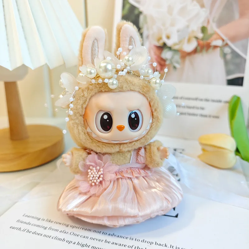 17cm Labubu Clothes Wedding Dresses Set  For Macaron Sitting Party Vinyl Doll Clothes Outfit Accessories Kids Toys     ﻿