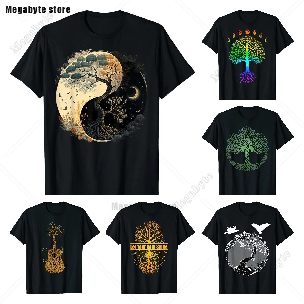 Classic Tree of Life Yin Yang Design T-Shirt Man's T-shirt Leisure T Shirt Kawaii Men Clothing Cotton Beach Short Sleeve