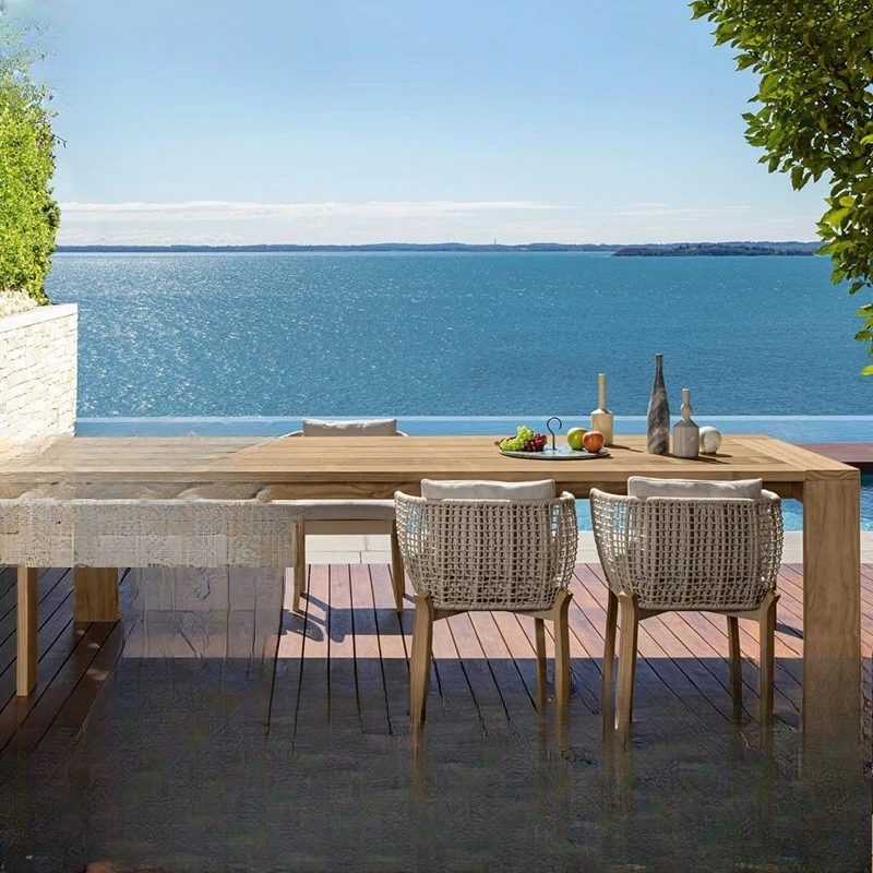 

Outdoor teak rattan table and chair combination, courtyard balcony leisure