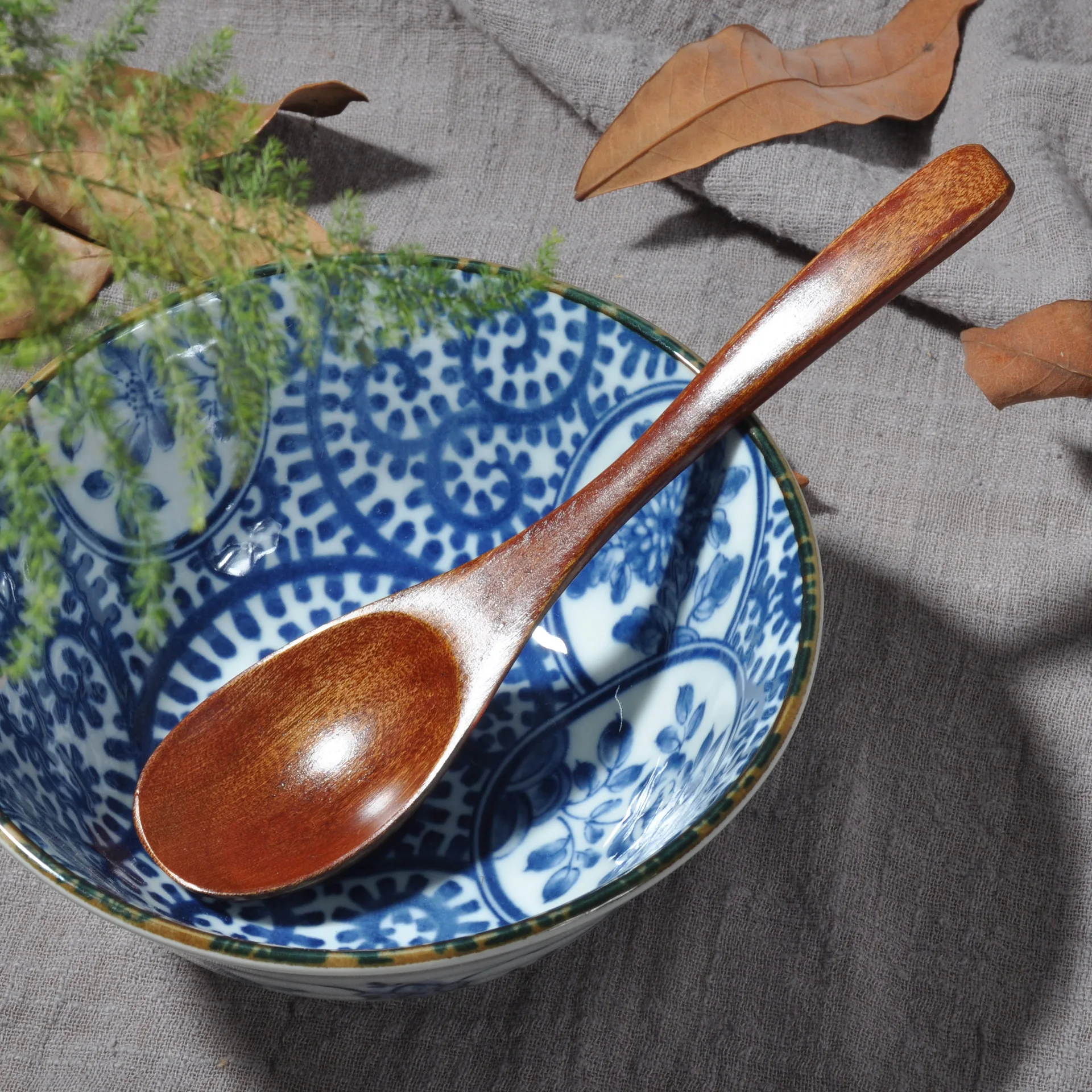 Cuchara de Madera Premium con Mango Largo, Forma Ovalada, Estilo Japonés y Coreano 2026, Multiusos para Cocinar, Arroz Frito, Postres y Cocina