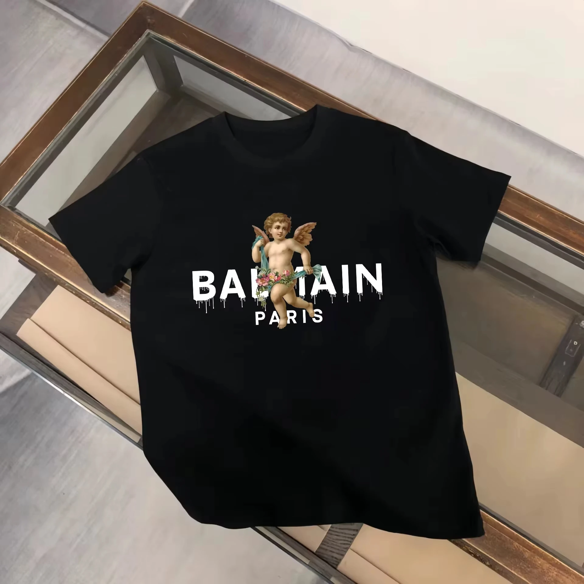 2026 Summer Men's Luxury T-shirt with Angel Pattern Printed Comfort T-shirt Vintage Y2k Harajuku Crop Top Graphic Women T Shirt