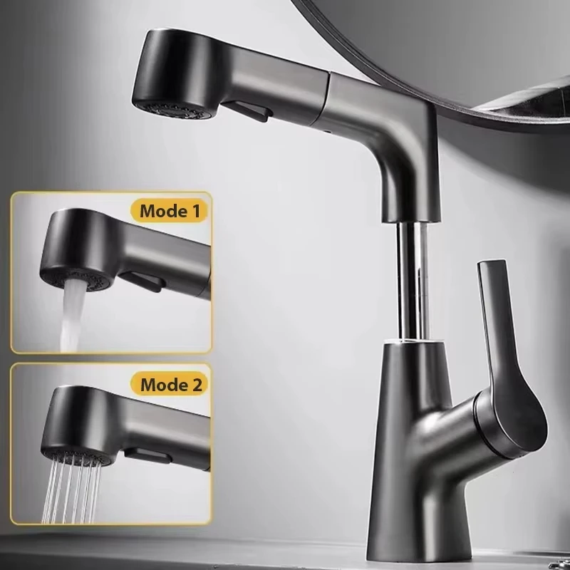 Rotary Pull-out Type Bathroom Faucet Hot and Cold Water Outlet Sink Faucet Three Mode Water Outlet Bathroom Sink Faucet Tap Tap