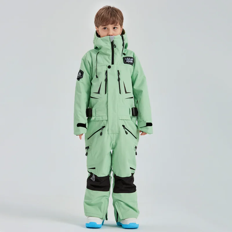 

Winter Warm Kids Girls One Piece Snow Suits Outdoor Sport Mountain Boy Ski Jumpsuit Waterproof Hooded Children Snowboard Clothes
