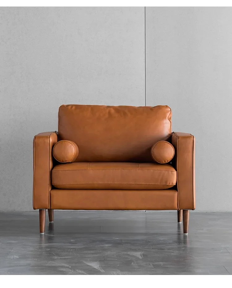 m A  Living Room Home Modern First Layer Cowhide Single Seat Full Leather Sofa Simple Small Apartment Three-Person Seat m