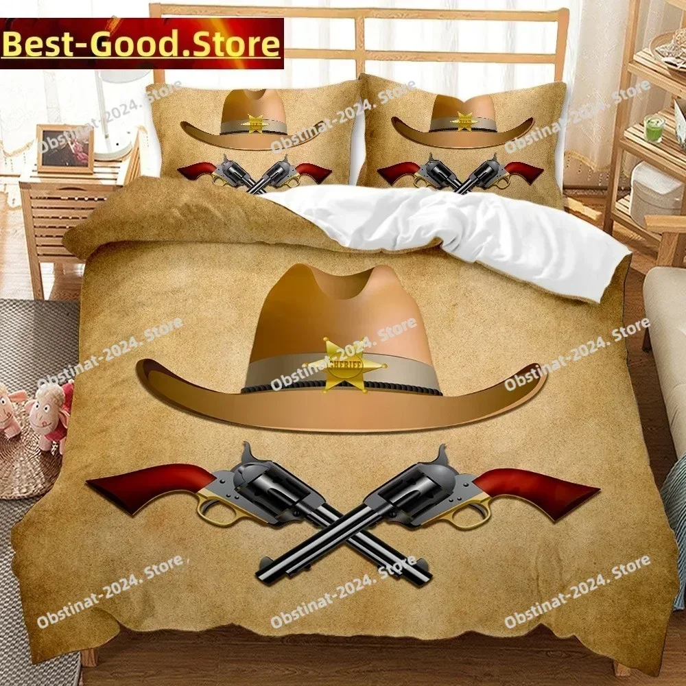AHSNME American West Cowboy Duvet Cover (Old West Movie Theme) Bedding Set GunHorseCowboy Quilt Cover Sets ropa de cama
