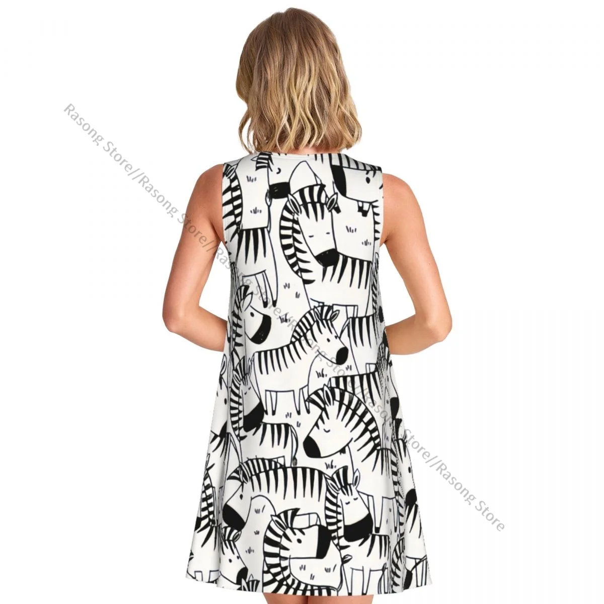 Women's Dress Funny Zebras Pattern Summer Casual T Shirt Beach Cover up Tank Dress
