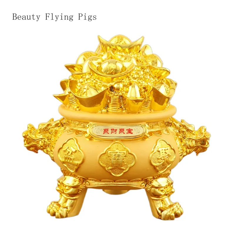 

High grade resin golden treasure bowl decorations, opening gifts, home decoration, office desk crafts feng shui LANDSCAPE