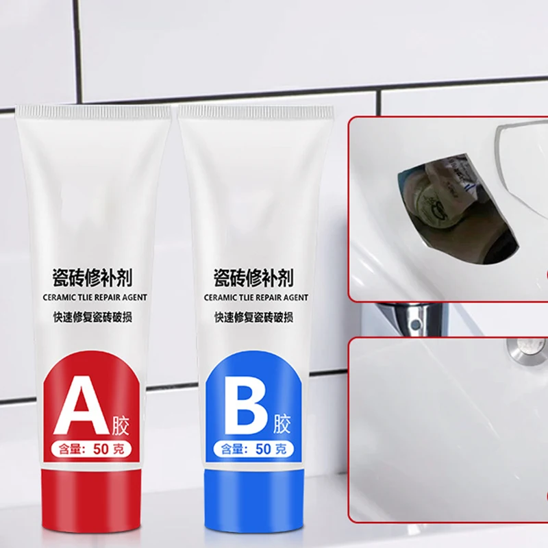 30/100g Tile Repair Agent AB Adhesive Ceramic Repair Glue Marble Floor Tile Toilet Washbasin Repair Glue Crack Repair Caulk Glue