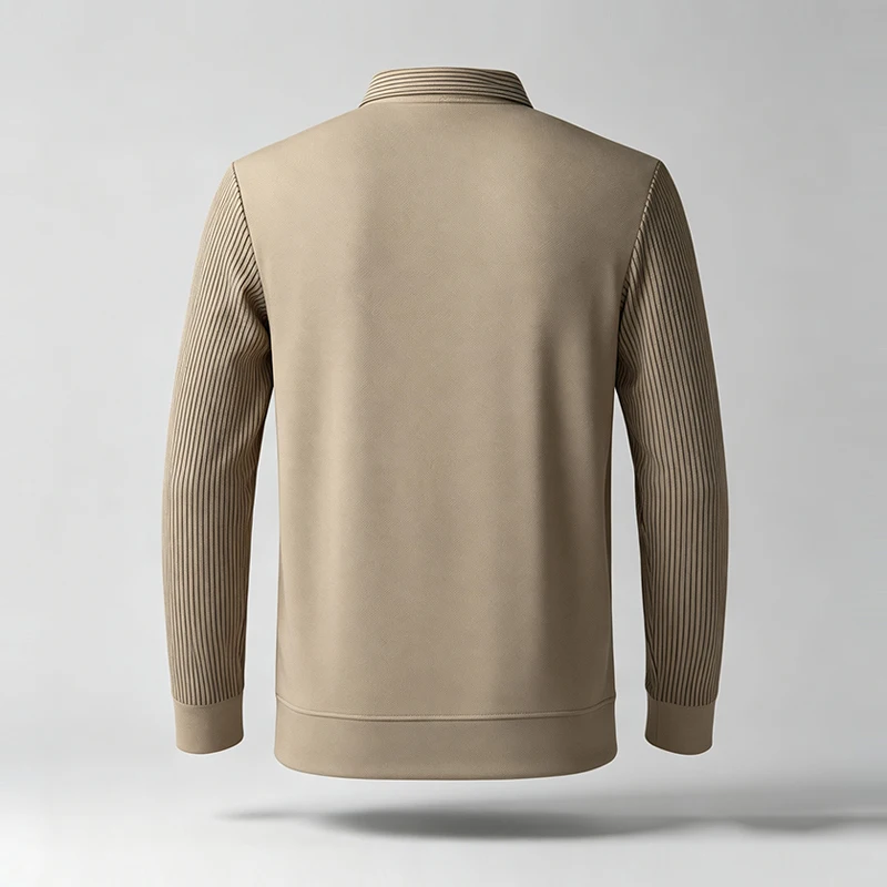 Herren-Business-Pullover mit Fake-Zweiteiler-Design, Hemdkragen, V-Ausschnitt, gerippt, lange Ärmel, ideal für Reisen, Einkaufen und den urbanen Alltag. – Detail 7
