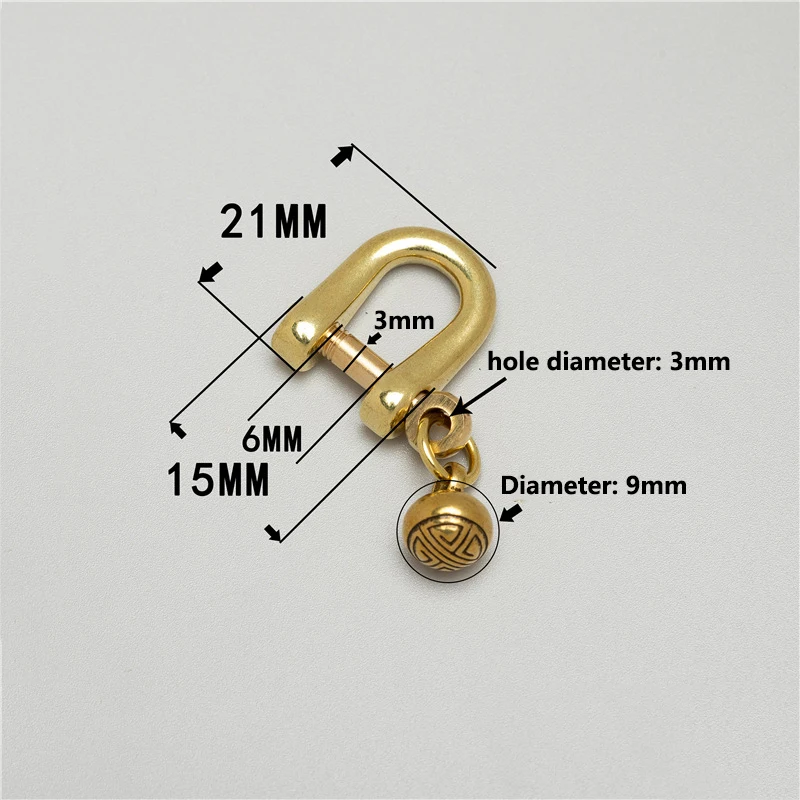 1x Brass Carabiner D Bow Shackle with Silent Bell Fob Key Ring Keychain Hook Screw Joint Connector Buckle