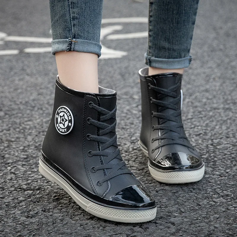 Rain Boots Female Fashion Waterproof Students Non-slip Short Tube Rubber Shoes Summer Low Heeled Single Lining