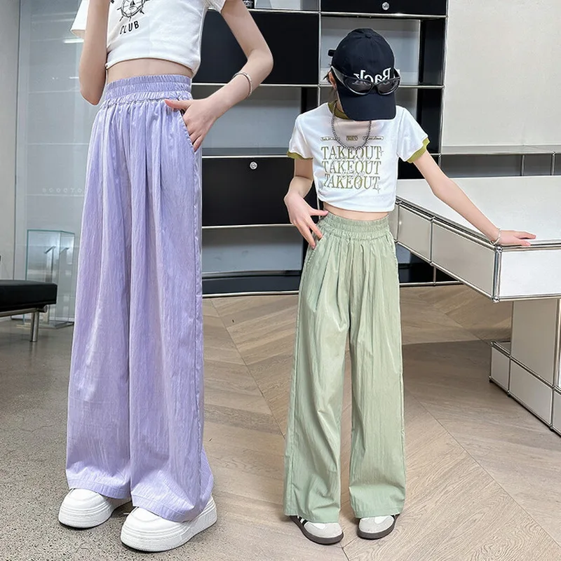 Teenage Girls Summer Casual Pants Thin Loose Straight Trousers for Kids 2024 New Fashion All-match 10 12 Years Children Pants