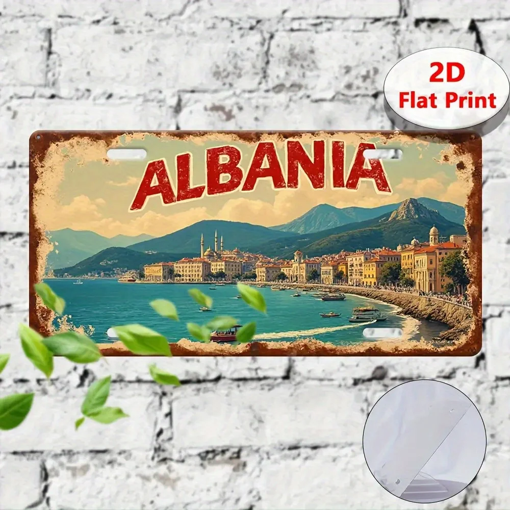 2D Flat - 2D Plane, 1 Vintage Albanian Metal Wall Sign - 12