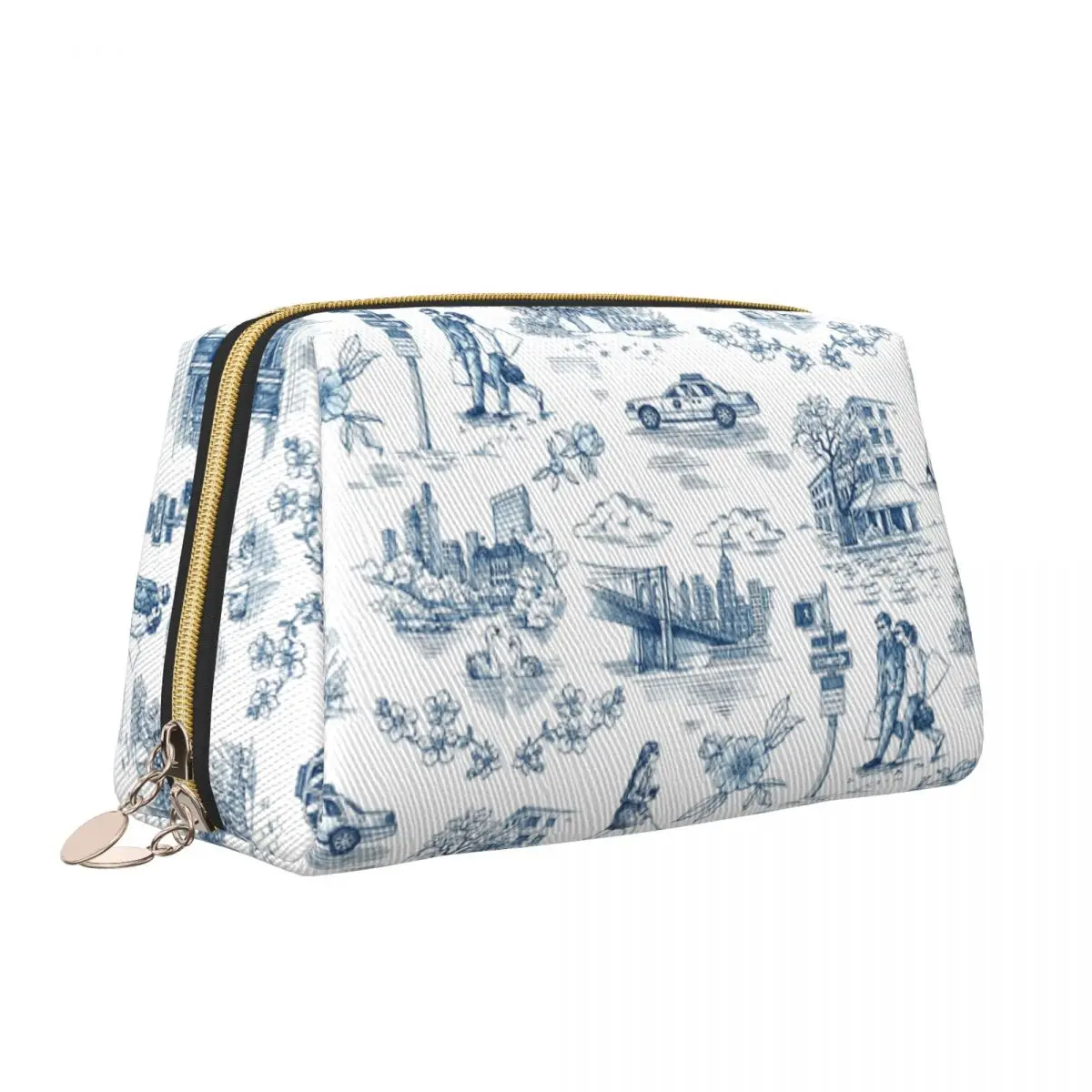 NOMADES Artsy Vintage Toile De Jouy Makeup Bag for Women Travel Cosmetic Organizer Fashion Navy And White Storage Toiletry Bags