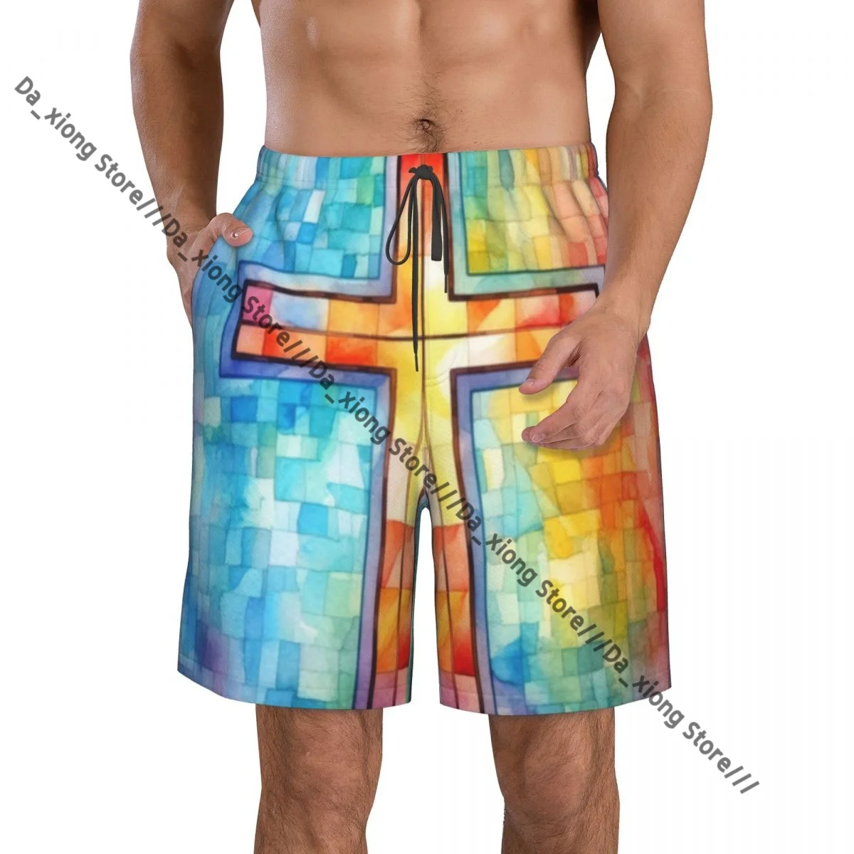 Mens Swimwear Swim Short Trunk Cross Print Beach Board Shorts Swimming Surffing shorts