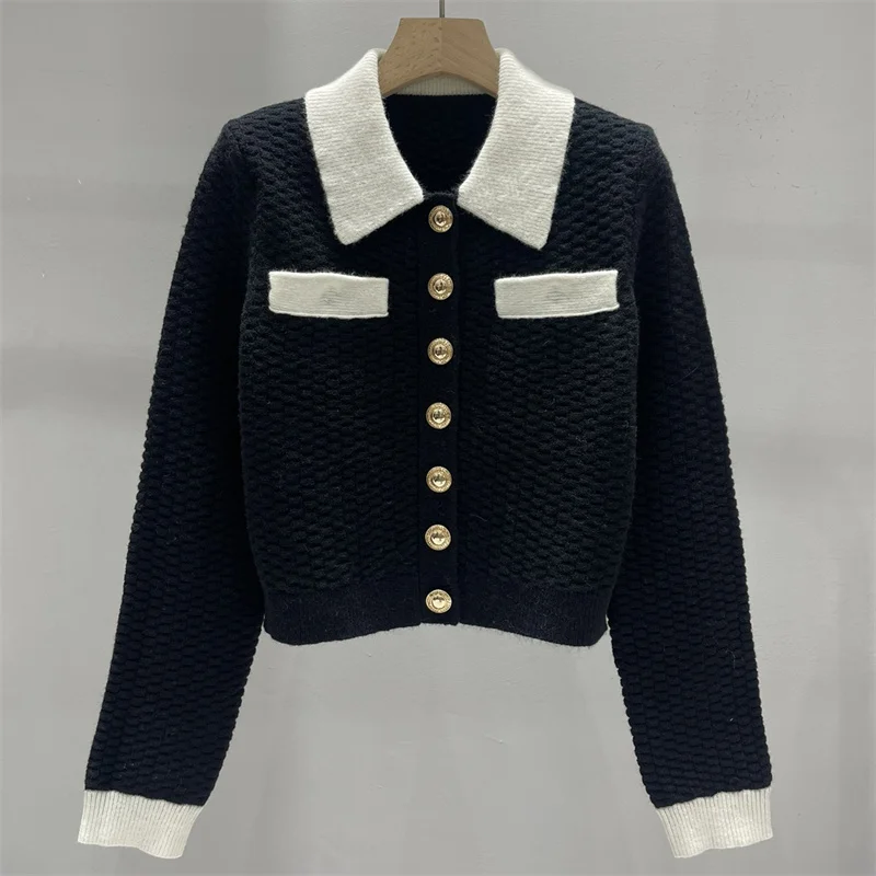 

Cardigan for women New New elastic knitted lapel long sleeved top for autumn 2025 Single breasted slim fit women's sweater y2k