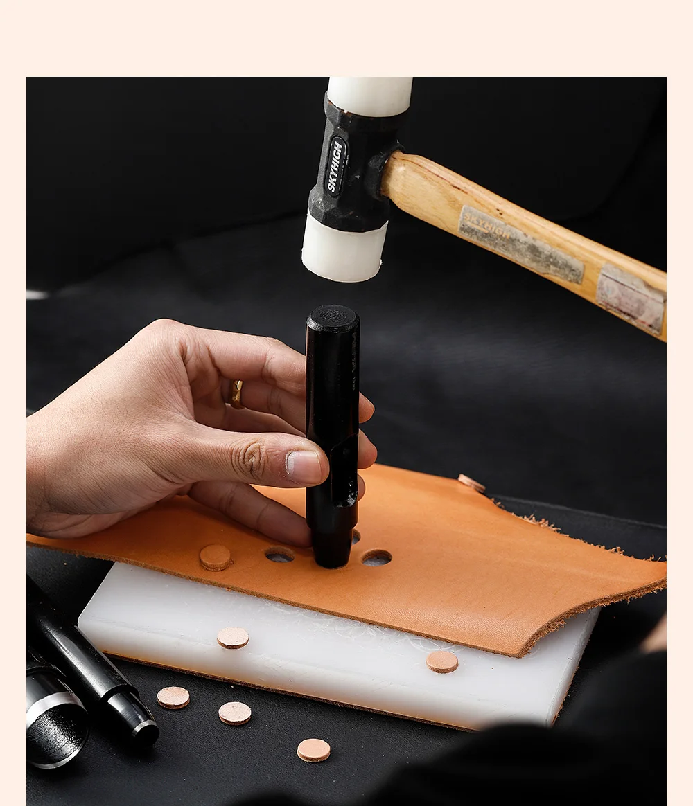 WUTA 5-15Pcs Basic Black Anti-rust Leather Hollow Punch Set Round Hole Puncher DIY Craft Working Tools Kit for Belt, Watch Strap