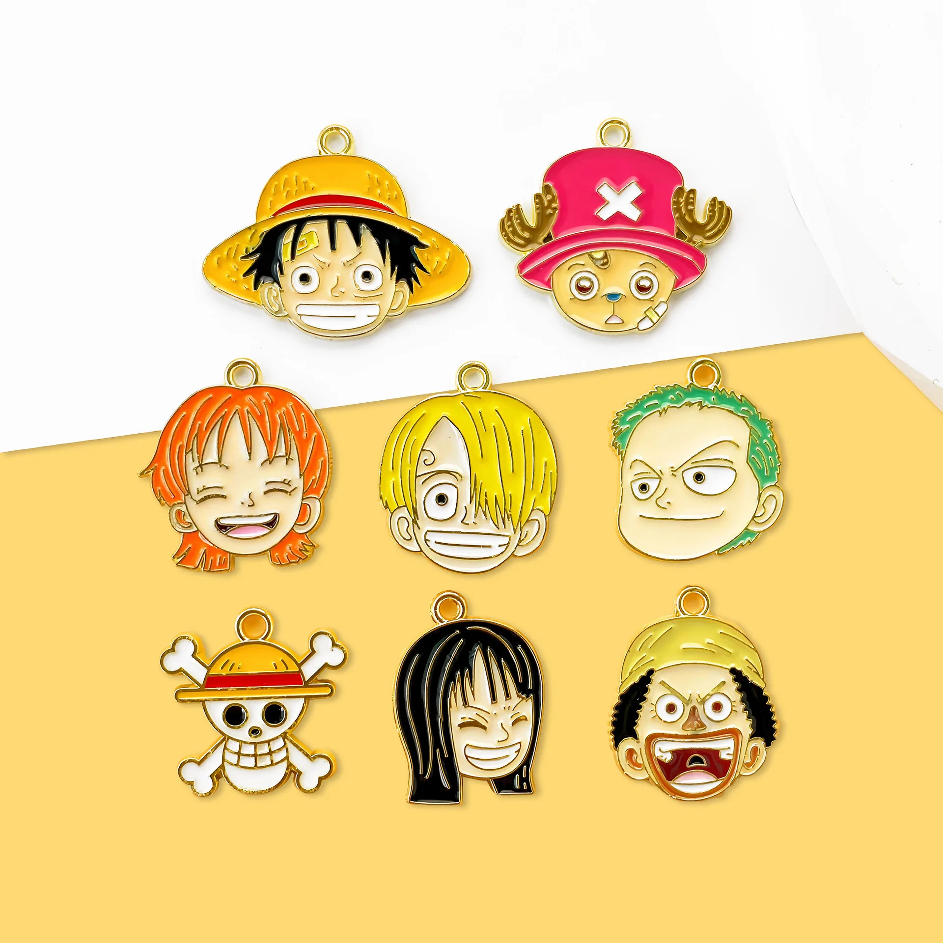 8/10Pcs ONE PIECE Monkey D. Luffy Roronoa Zoro Keychain Phone Chain Key Lanyard Schoolbag Keyrings Kawaii Bag Key Chain