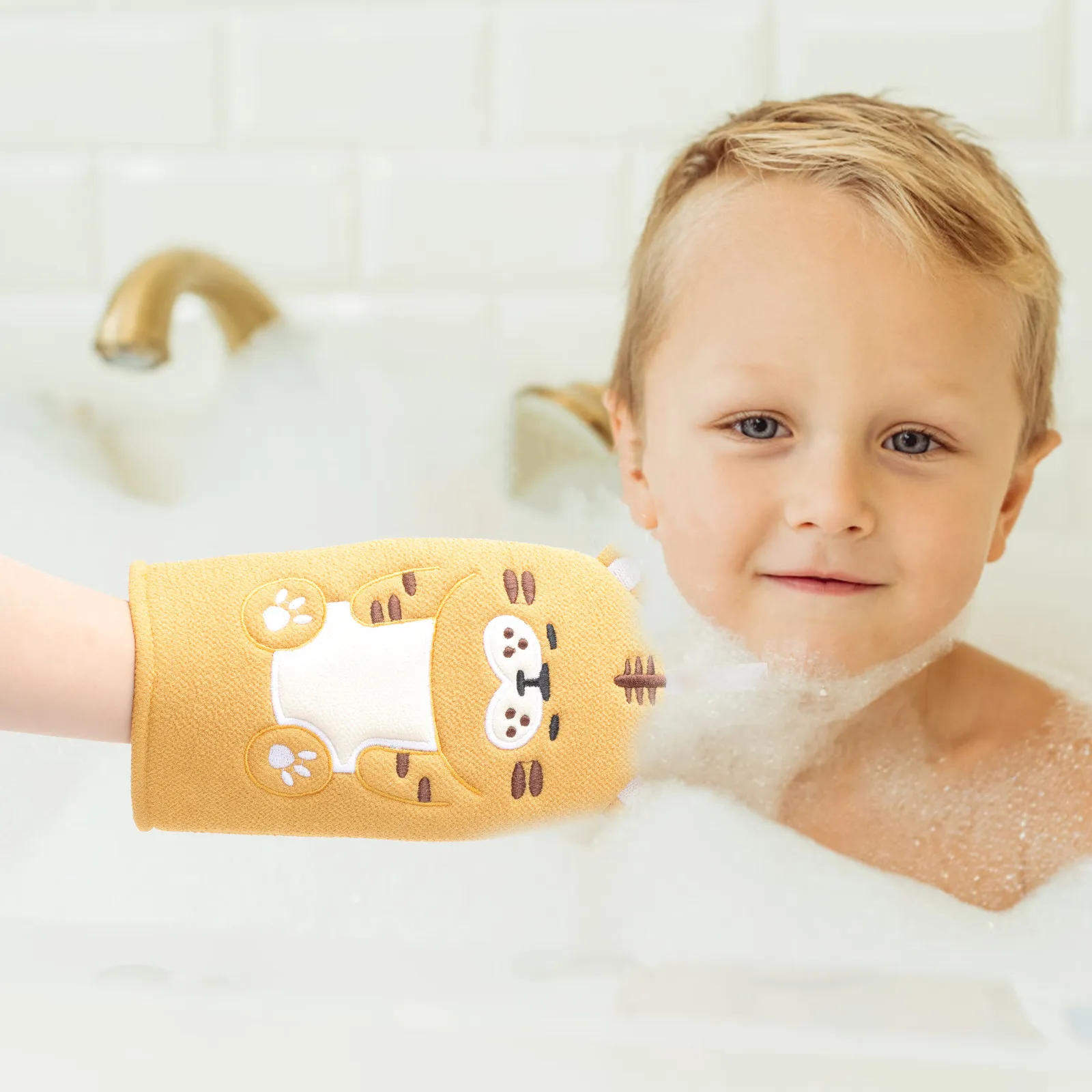 

2Pcs Tiger Child Bath Scrubbers Premium Cotton Polyester Cartoon Bath Towels Kids Shower Mitts Soft Water Absorption